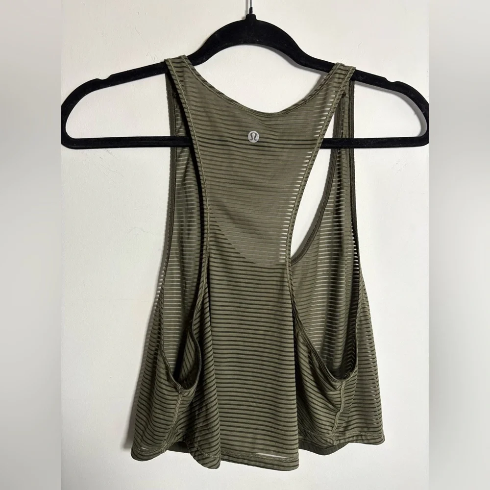 Lululemon Sheer Striped Racerback Tank Olive Green - Picture 4 of 4
